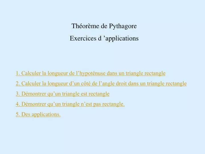 PPT - 1. Calculer la longueur de l'hypoténuse dans un triangle rectangle  PowerPoint Presentation - ID:5809000