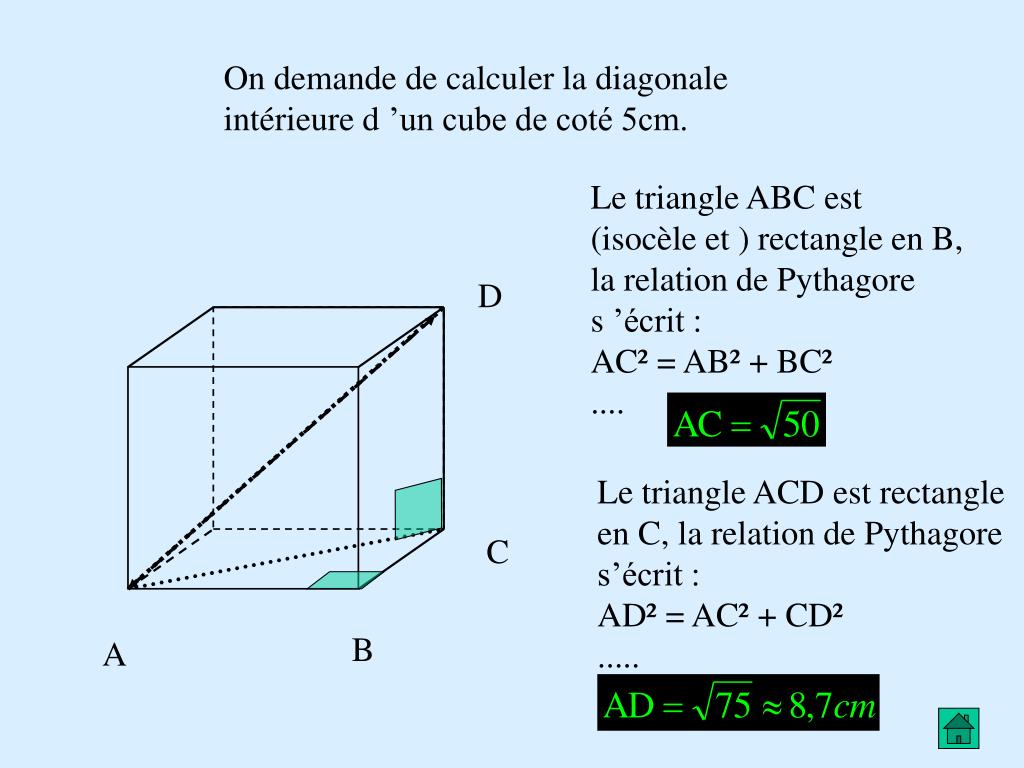 Comment Calculer La Diagonale D Un Cube PPT - 1. Calculer la longueur de l'hypoténuse dans un triangle rectangle  PowerPoint Presentation - ID:5809000