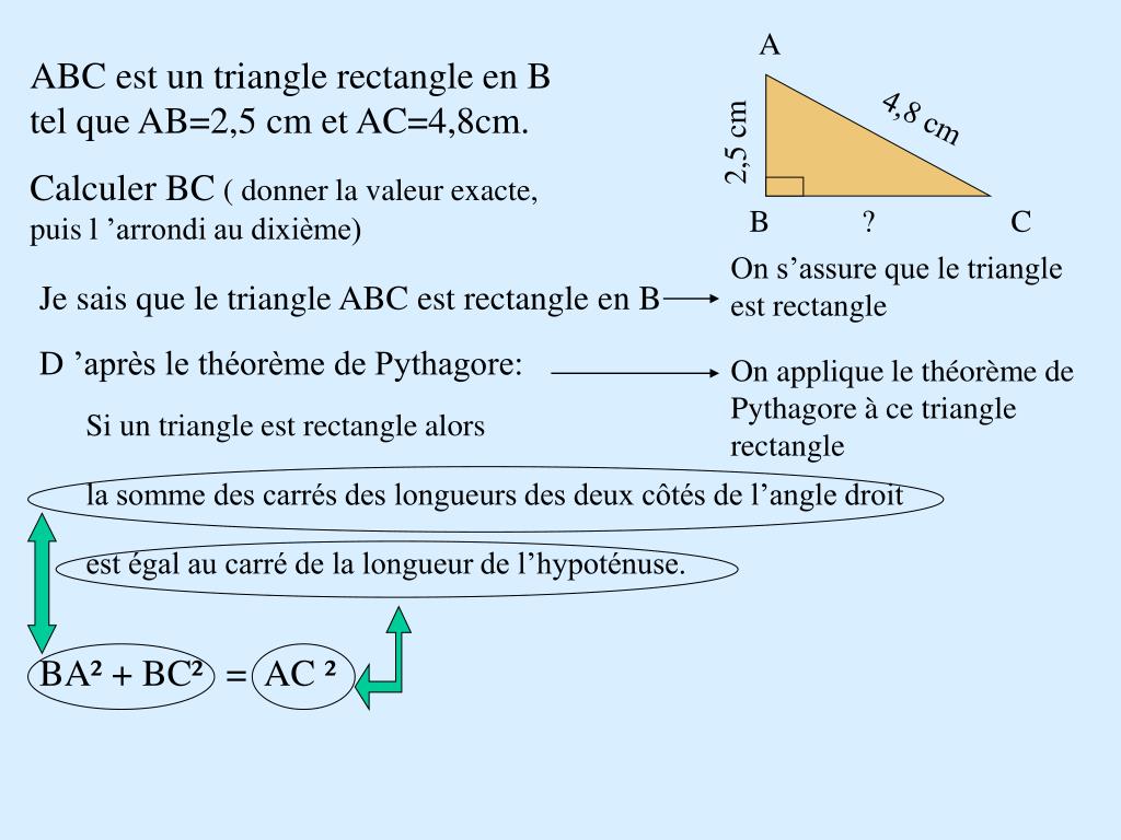 Calcul Côtés Triangle Rectangle PPT - 1. Calculer la longueur de l'hypoténuse dans un triangle rectangle  PowerPoint Presentation - ID:5809000