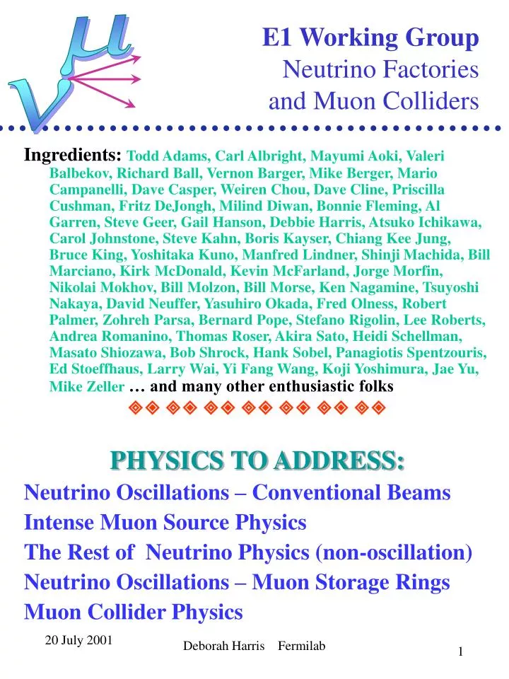 e1 working group neutrino factories and muon colliders n.