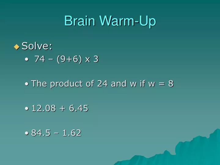 brain warm up n.