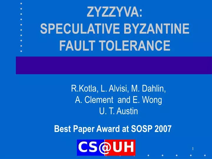 zyzzyva speculative byzantine fault tolerance n.