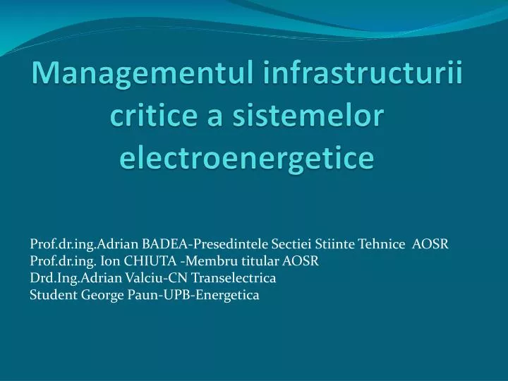 managementul infrastructurii critice a sistemelor electroenergetice n.