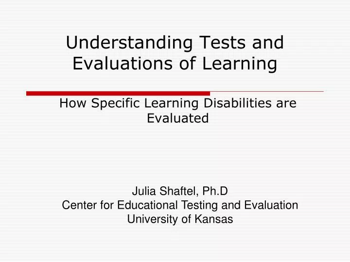 understanding tests and evaluations of learning n.