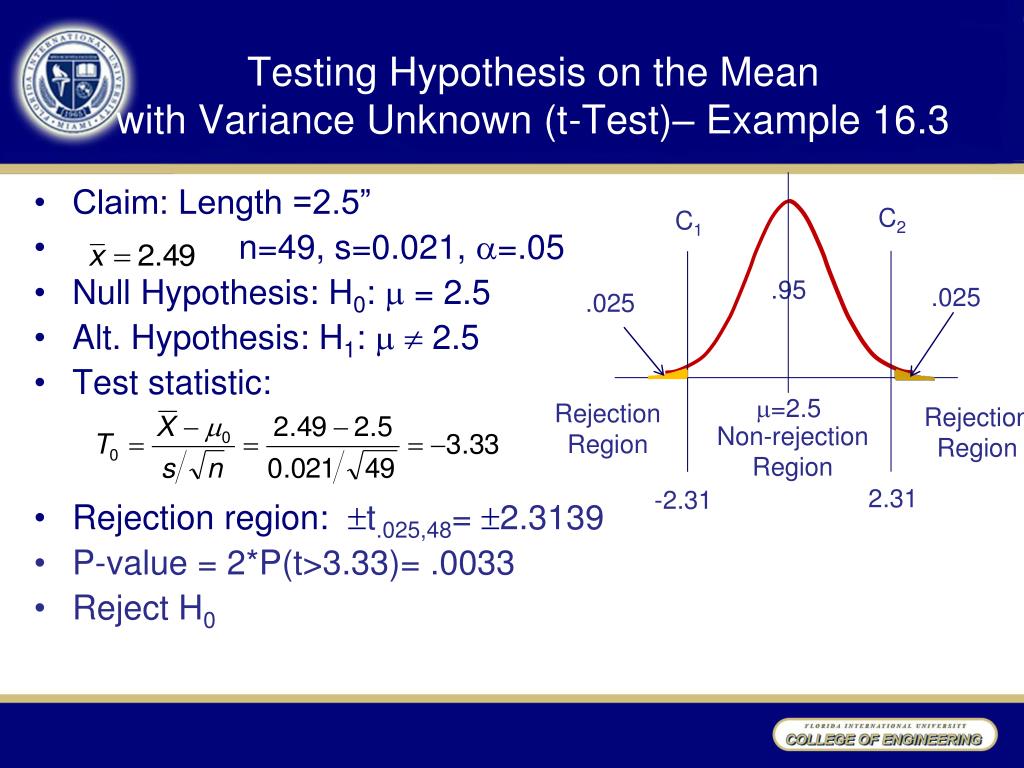 hypothesis testing with unknown mean