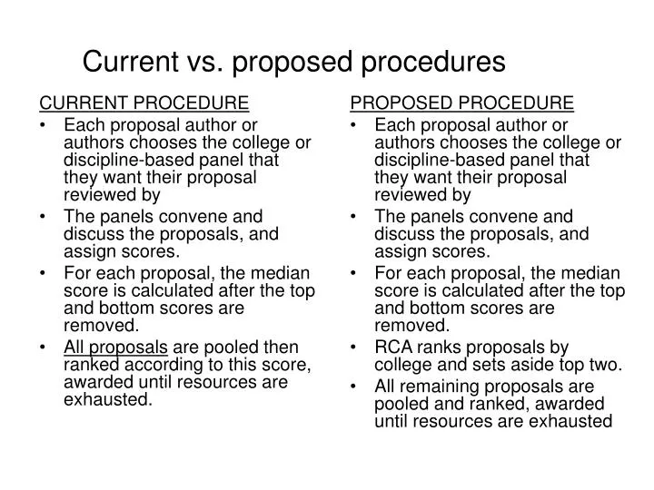current vs proposed procedures n.