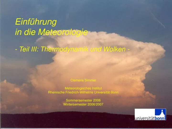 einf hrung in die meteorologie teil iii thermodynamik und wolken n.