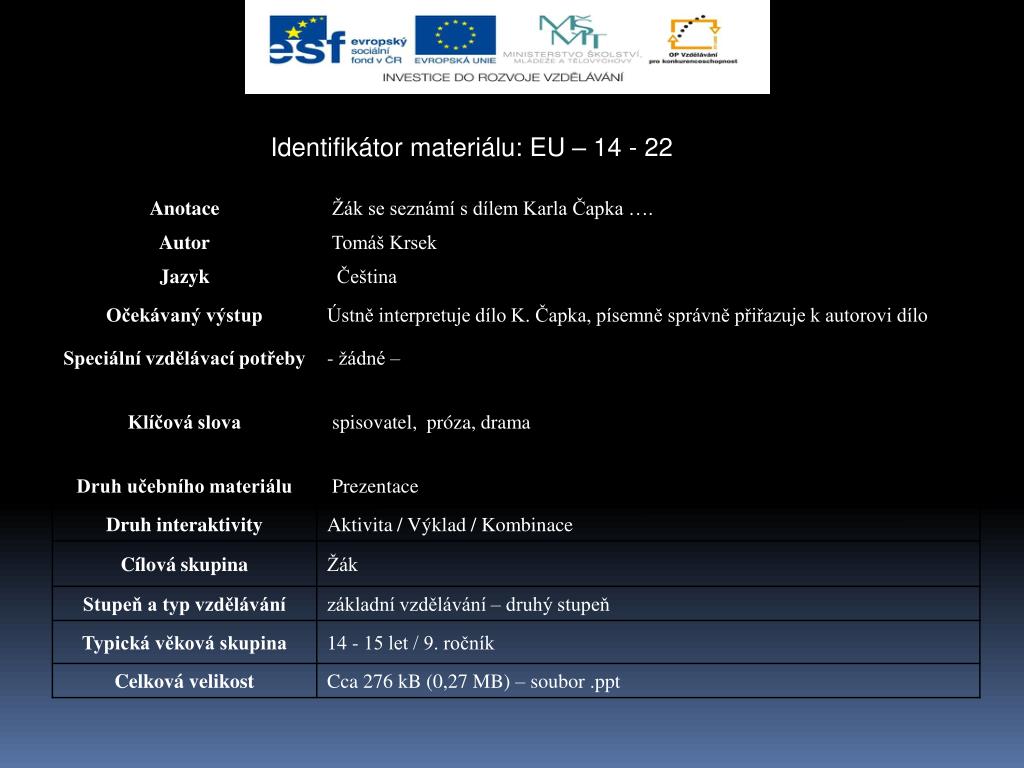 PPT - Identifikátor materiálu: EU – 14 - 22 PowerPoint Presentation -  ID:5821052