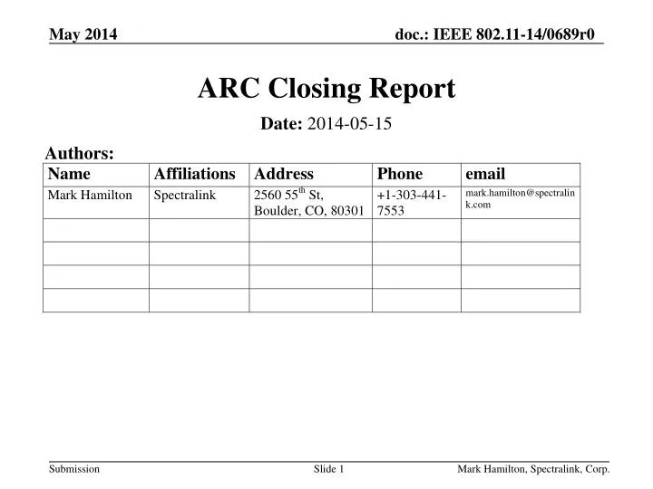 arc closing report n.
