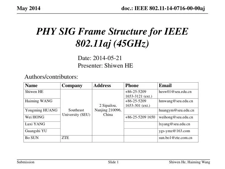 phy sig frame structure for ieee 802 11aj 45ghz n.