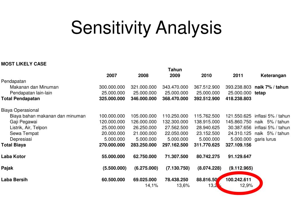 sensitivity analysis template for business plan