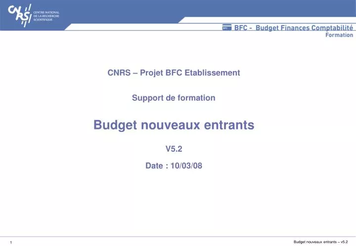 cnrs projet bfc etablissement support de formation budget nouveaux entrants v5 2 date 10 03 08 n.