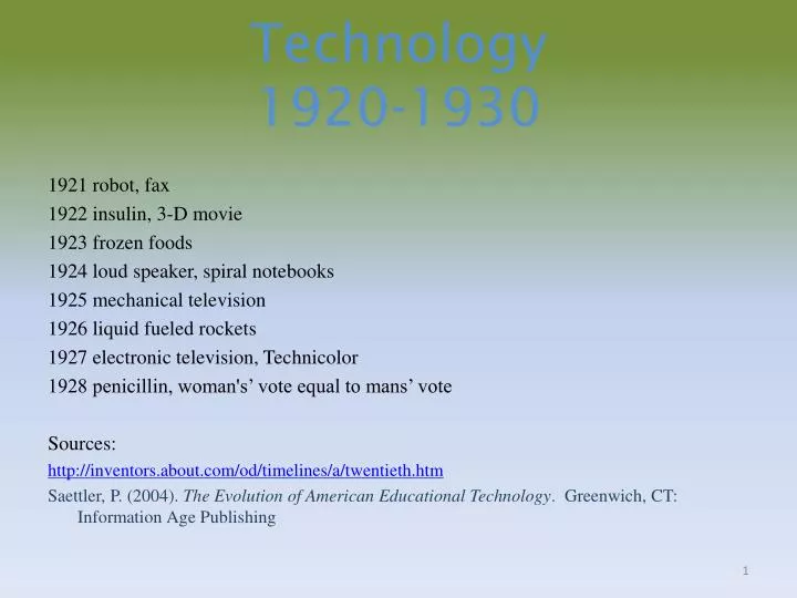 technology 1920 1930 n.