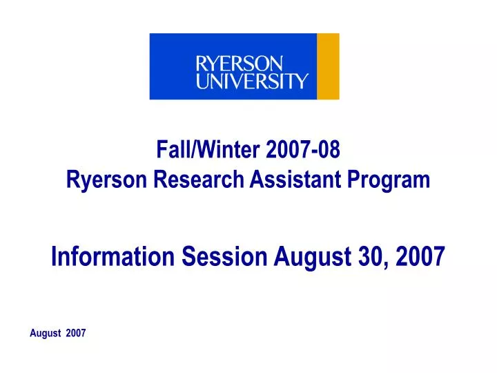 fall winter 2007 08 ryerson research assistant program n.