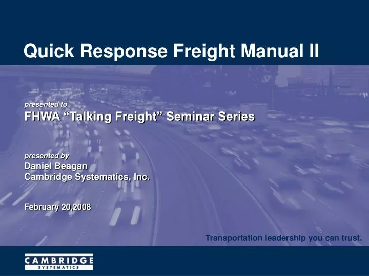 quick response freight manual ii n.