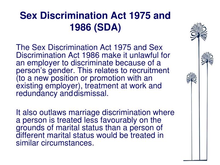 Sex discrimination act 1975 and 1986