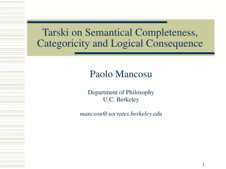 tarski on semantical completeness categoricity and logical consequence n.