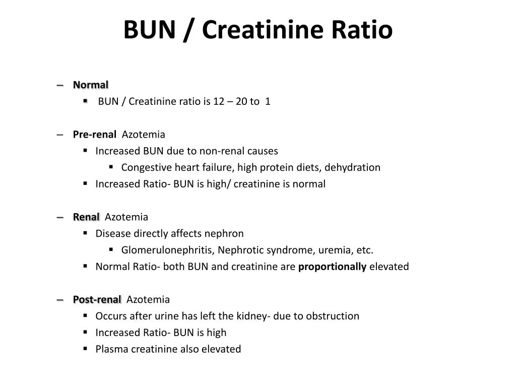 normal range for creatinie to bun ratio
