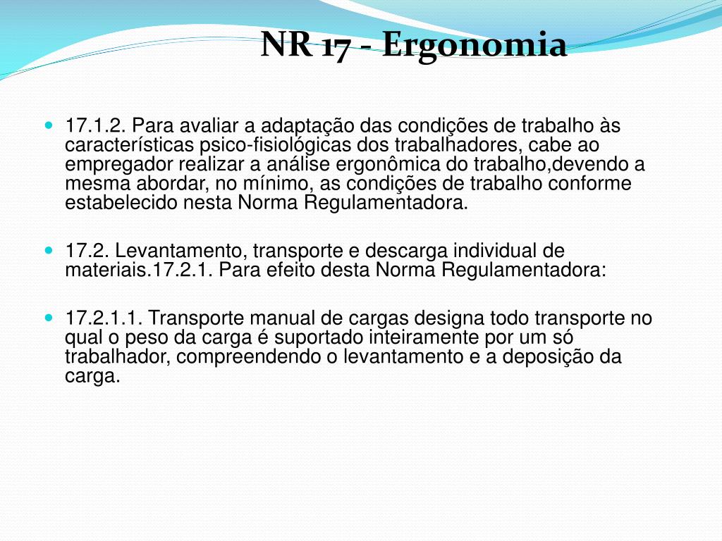 Curso a Distância de Levantamento Manual de Pesos e Cargas - NR 17  Ergonomia
