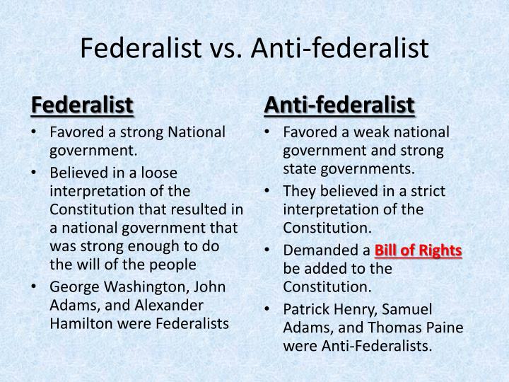 Federalists vs Anti Federalists