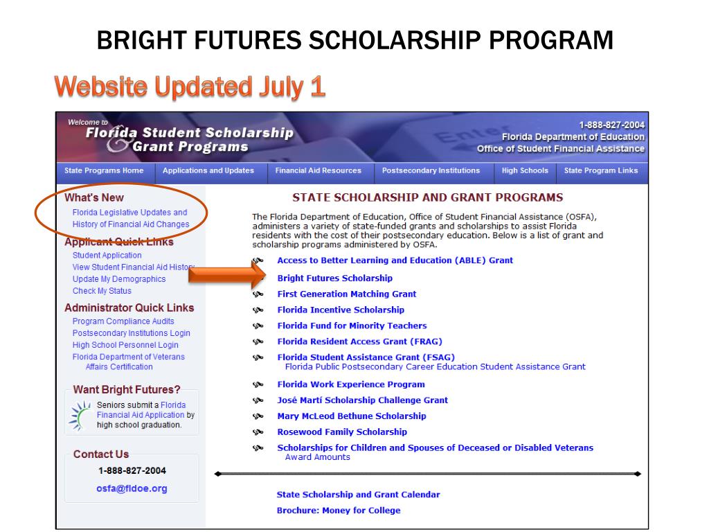 PPT - Bright Futures (BF) Scholarship Program Initial Eligibility