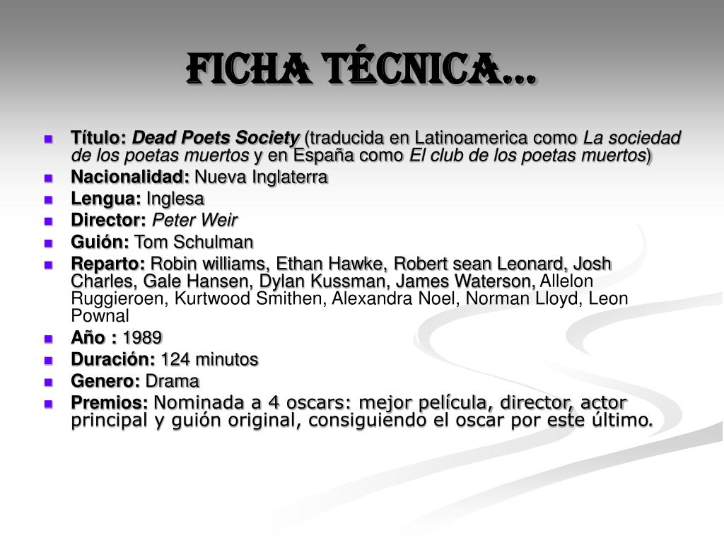PPT - EL CLUB DE LOS POETAS MUERTOS PowerPoint Presentation, free download  - ID:5851451