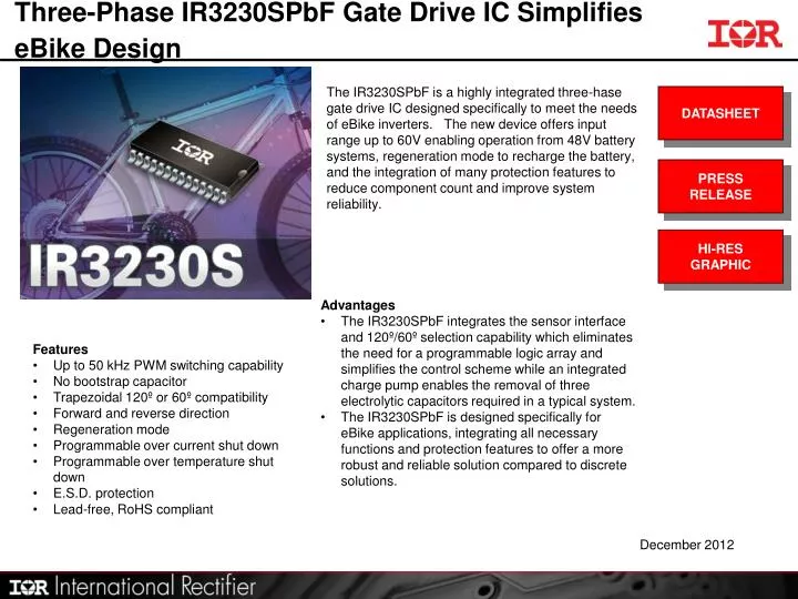 three phase ir3230spbf gate drive ic simplifies ebike design n.