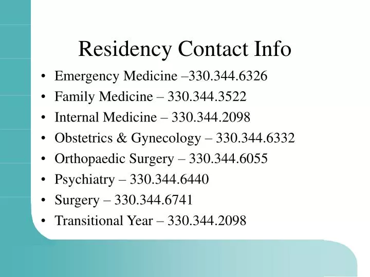residency contact info n.