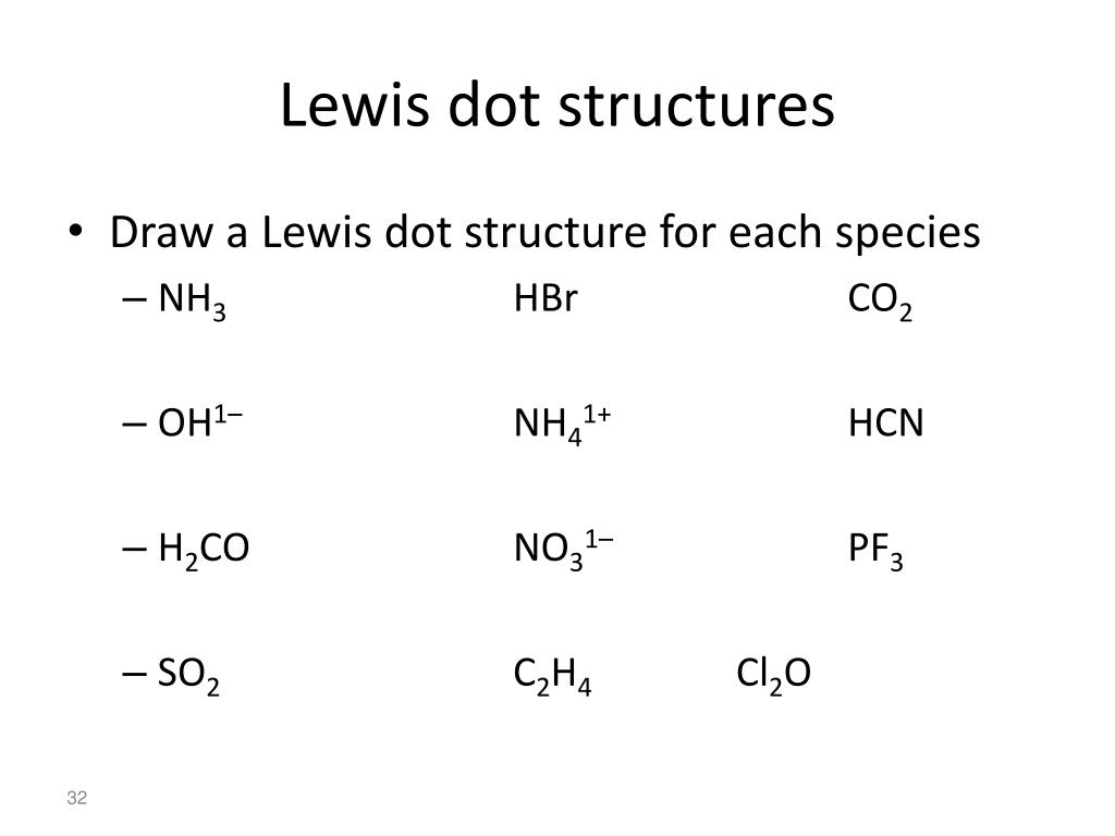 Draw a Lewis dot structure for each species * NH3 HBr CO2 * OH1- NH41+ HCN ...