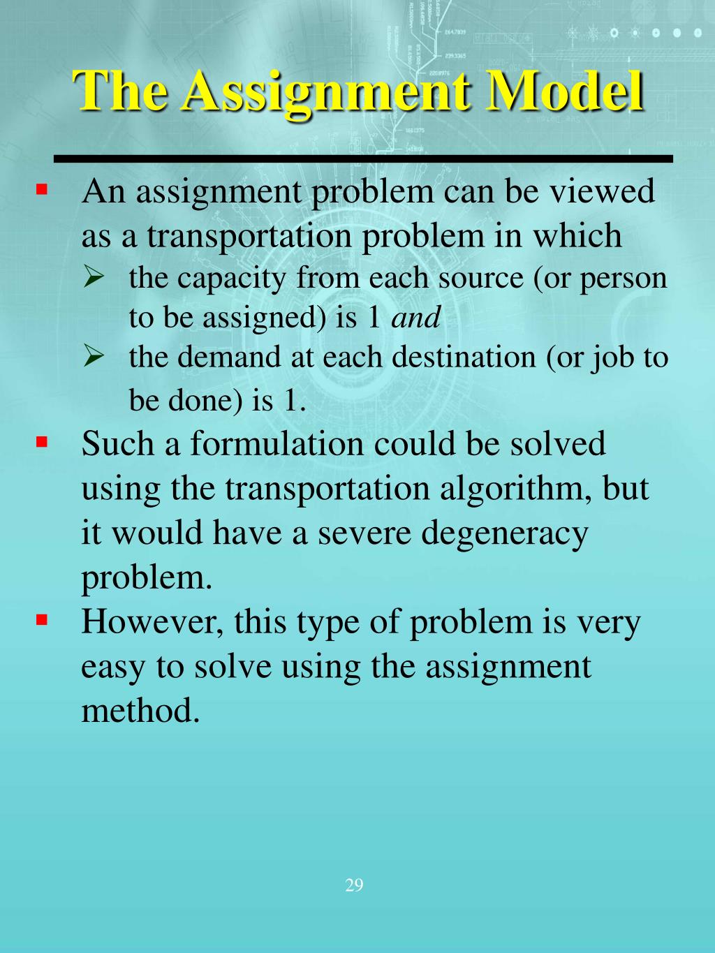 applications of assignment model