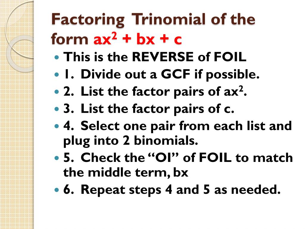 Ppt Factoring Trinomials Powerpoint Presentation Free Download Id5877985