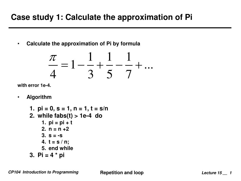 PPT Case study 1 Calculate the approximation of Pi PowerPoint
