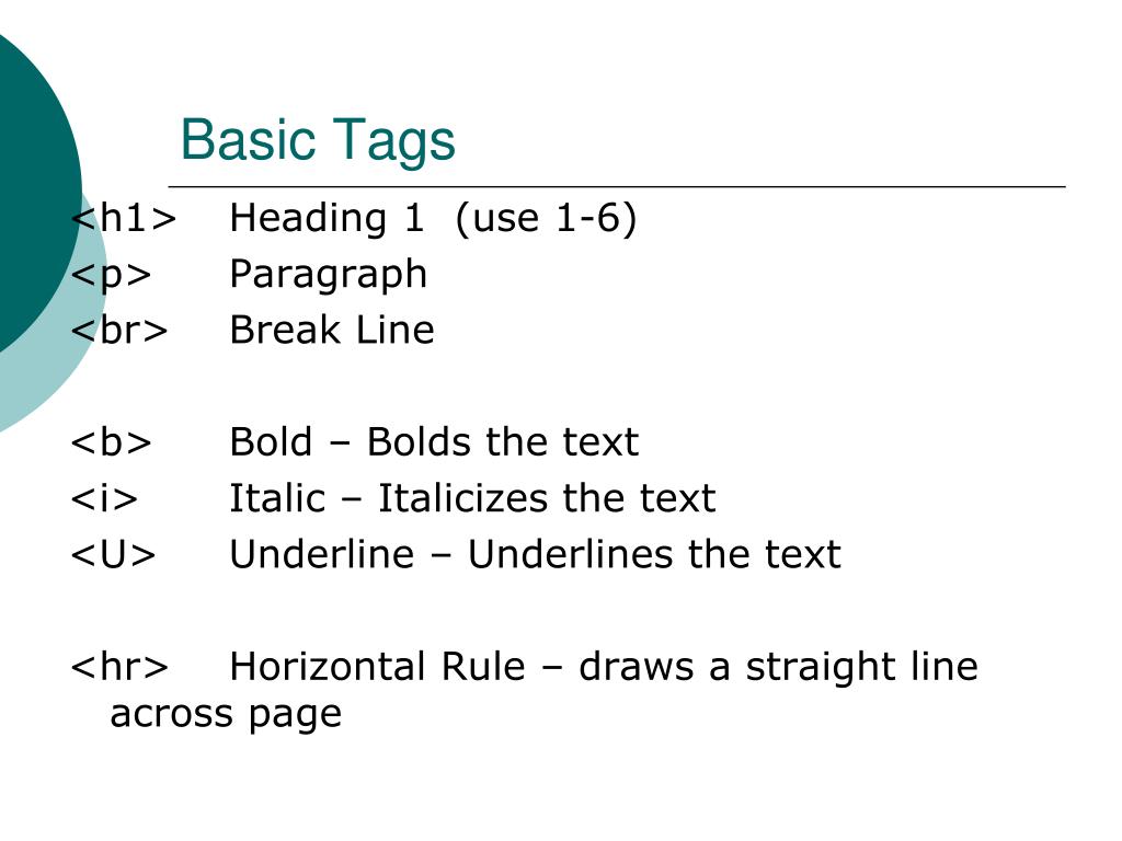 html presentation tags
