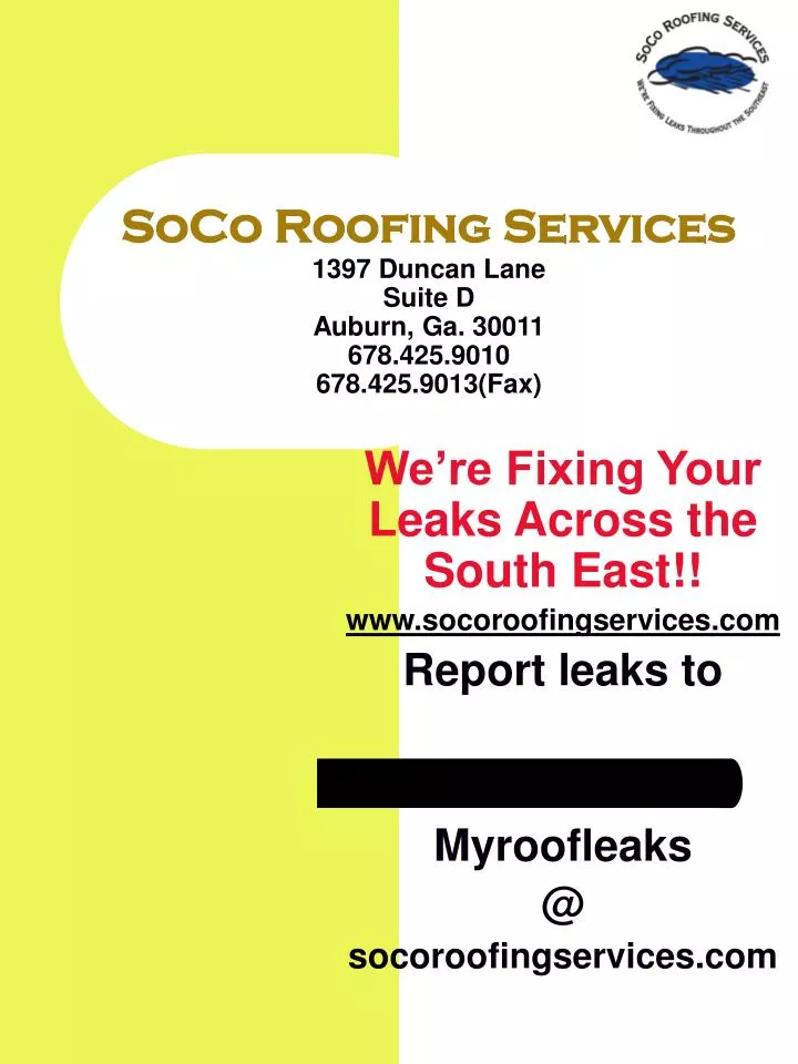 soco roofing services 1397 duncan lane suite d auburn ga 30011 678 425 9010 678 425 9013 fax n.