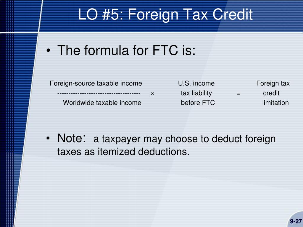 Foreign tax credit calculation formula