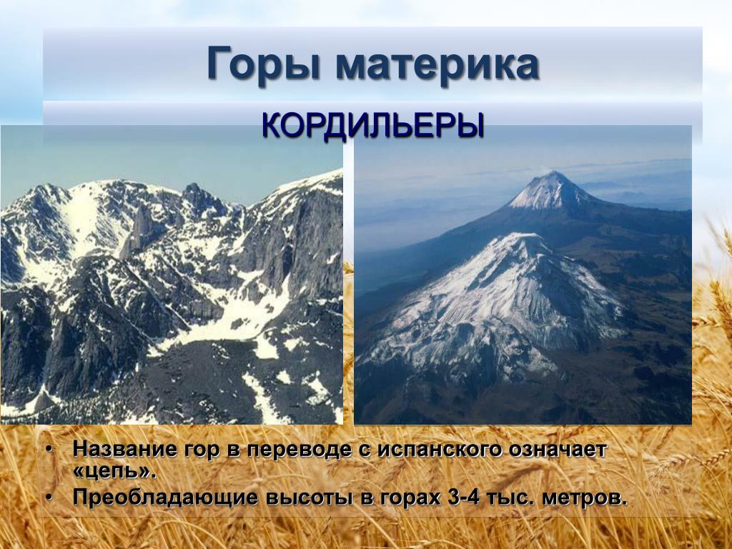 Определите местоположение горной системы. Высота гор Кордильеры. Наибольшая высота Кордильер. Название горы Кордильеры. Наивысшая точка Кордильер в Северной Америке.