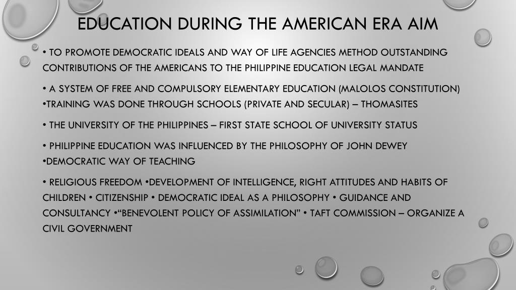 L'éducation de l'histoire ancienne en Amérique - EDucation During The American Era Aim L