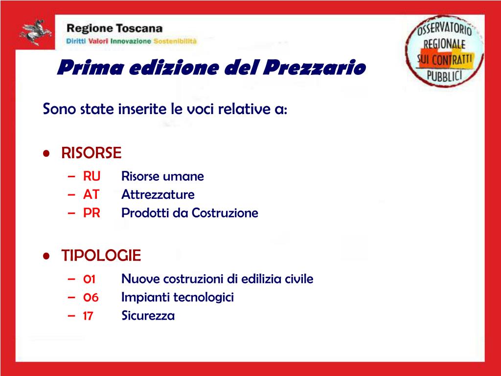 PPT Il Prezzario dei Lavori Pubblici della Regione Toscana PowerPoint