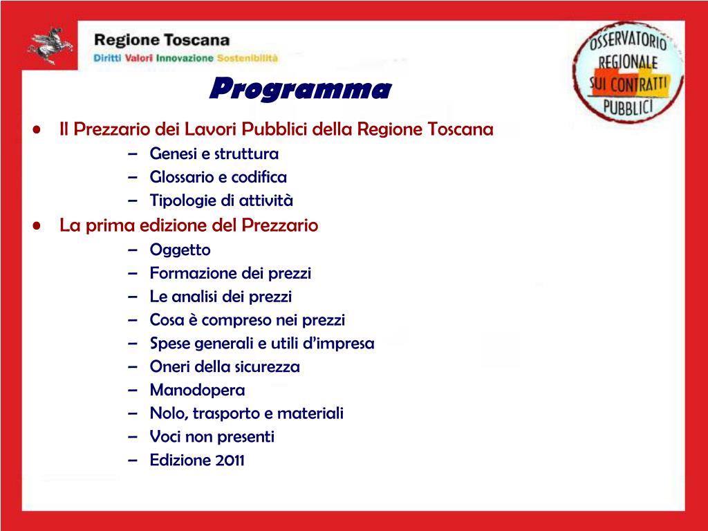 PPT Il Prezzario dei Lavori Pubblici della Regione Toscana PowerPoint