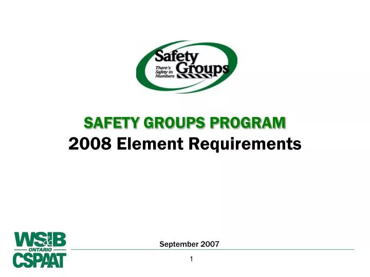 PPT SAFETY GROUPS PROGRAM 2008 Element Requirements PowerPoint