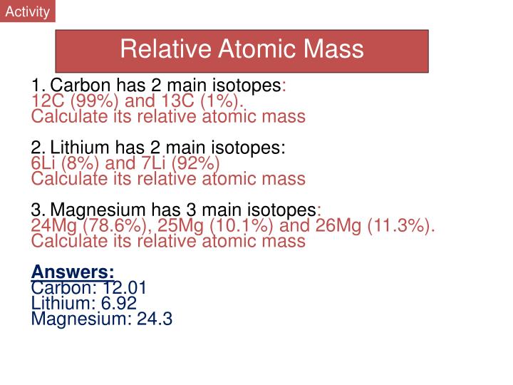 Relative atomic mass of carbon Relative atomic mass of carbon