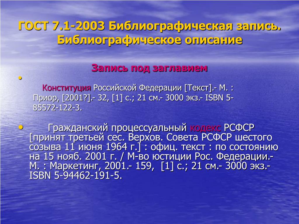 Федеральный закон библиографическое описание пример Библиографическое описание кодекса