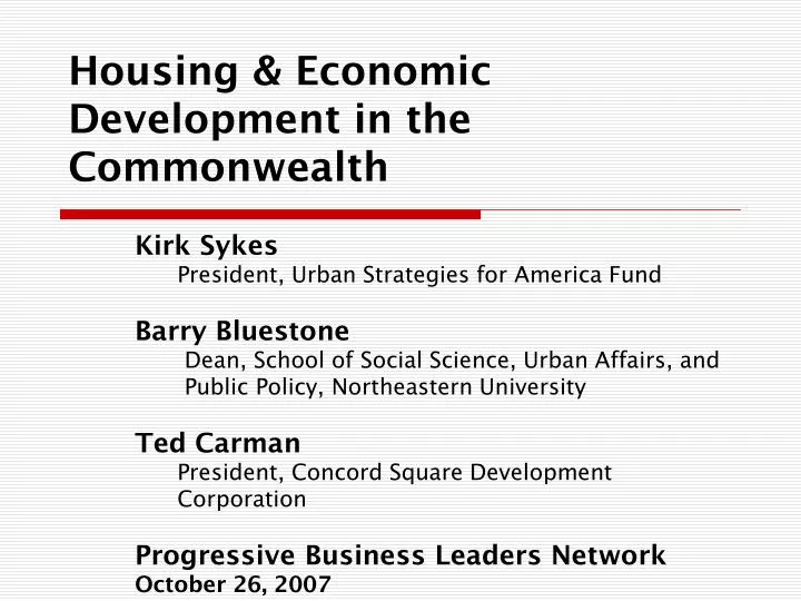 PPT Housing & Economic Development in the Commonwealth PowerPoint