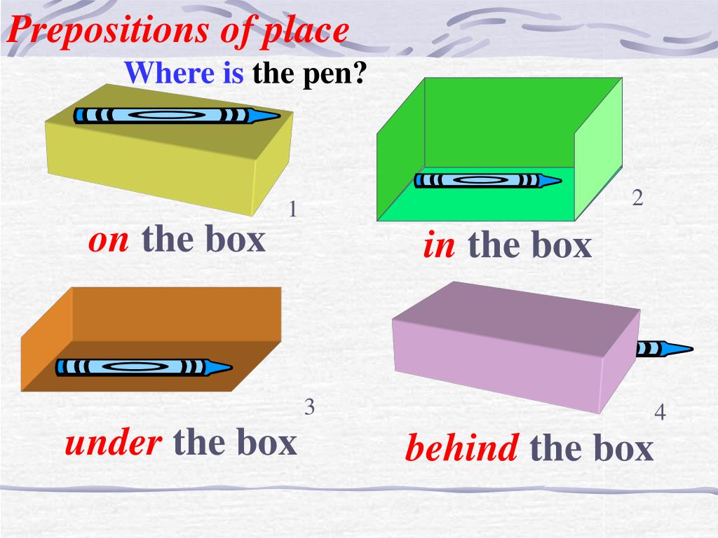 There pens on the table. Where is the Pen. In on under where is. In on under the Box. In the Box on the Box under the Box.