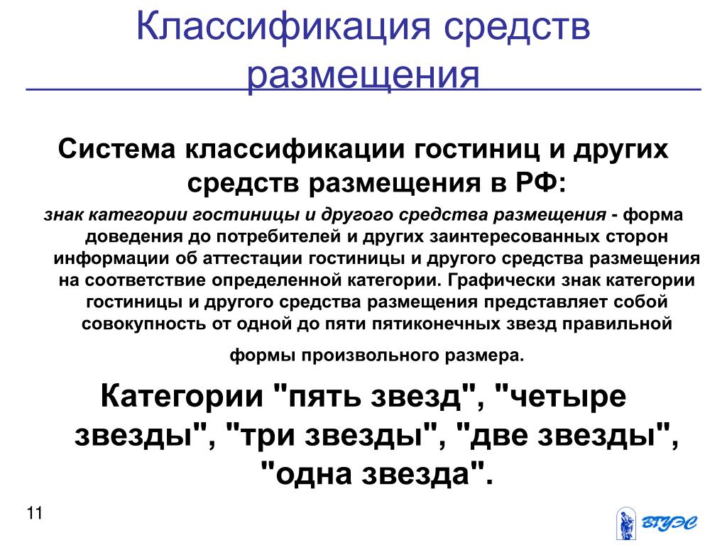 Системы классификации средств размещения. Классификация средств размещения в России. Классификация средств размещения. Классификация гостиниц.