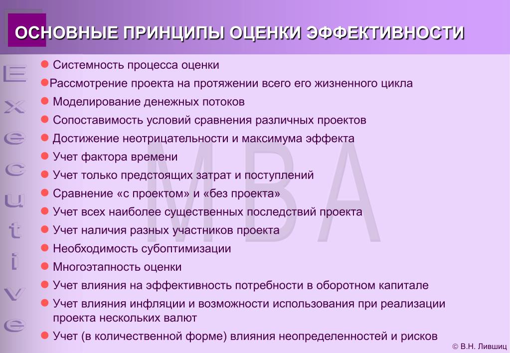 Основные принципы оценки проектов