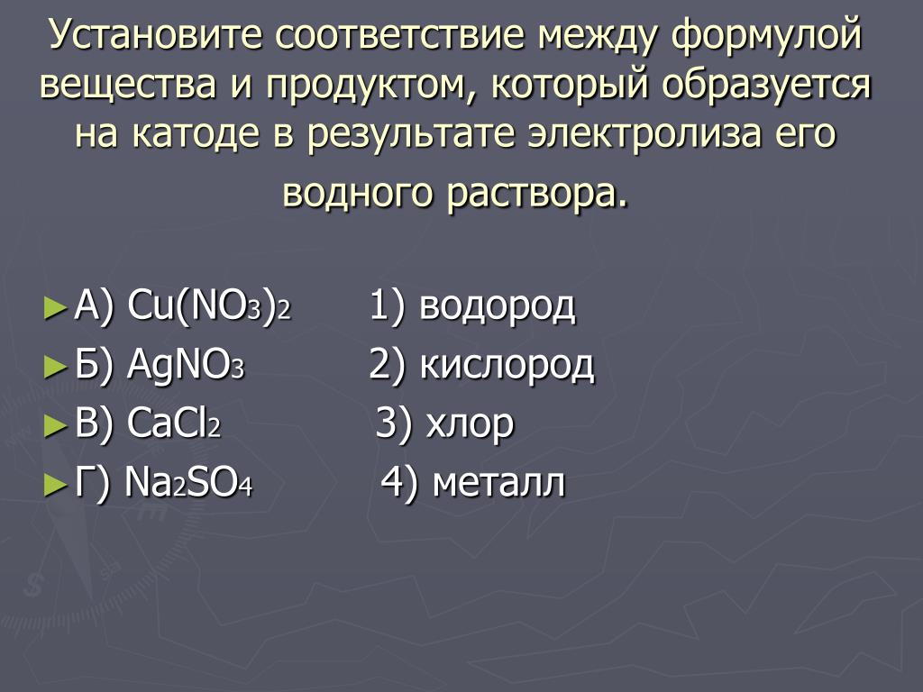 Agno3 k2so3 koh. Установите соответствие между формулой вещества и продуктами. Электролиз cu no3 2 раствор. Соответствие формулой вещества и продуктом электролиза его. Формула вещества и продукт электролиза на катоде.