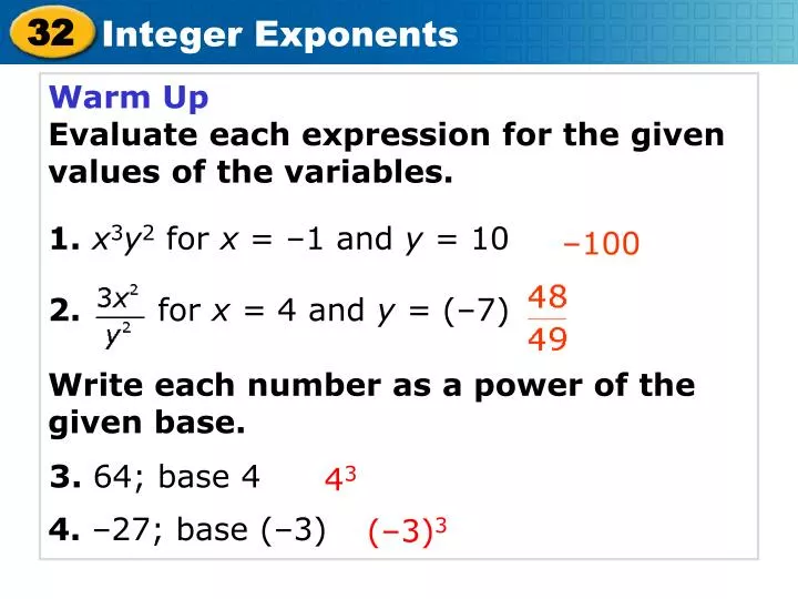 PPT Warm Up Evaluate each expression for the given