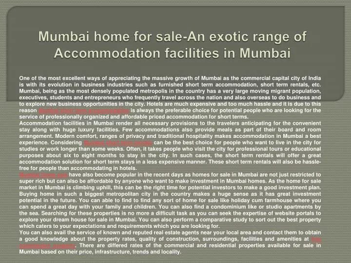 mumbai home for sale an exotic range of accommodation facilities in mumbai n.