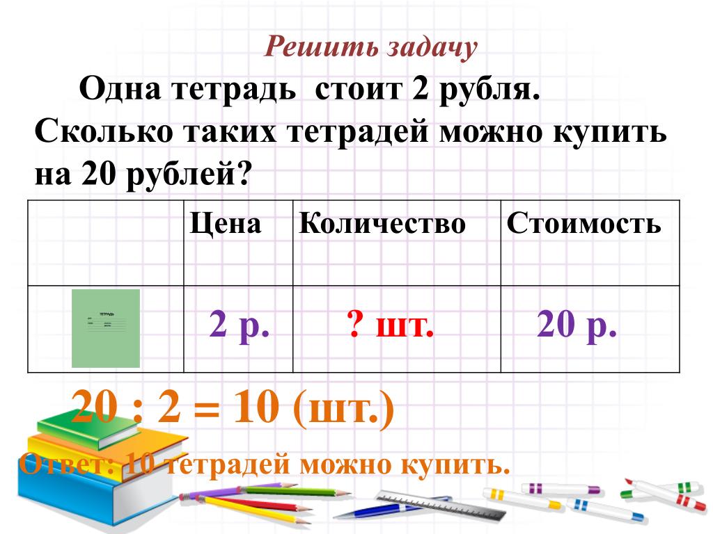 Цена тетради 3 рубля сколько стоят 5. Решение задач. Математика решение задач. Задачи с величинами цена количество. Таблица для решения задач.